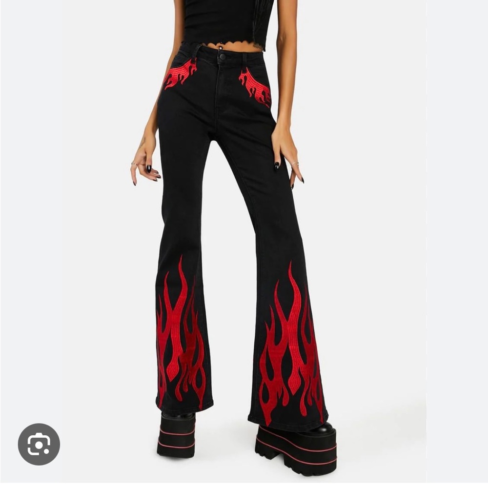 Dolls Kill x Hotstuff Casper Bridge To Burn Flared Flame Jeans